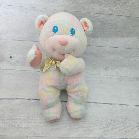 Vintage Playskool Snuzzles Thumb Sucking Bear Pastel Plaid Baby 1987 - Picture 1 of 5
